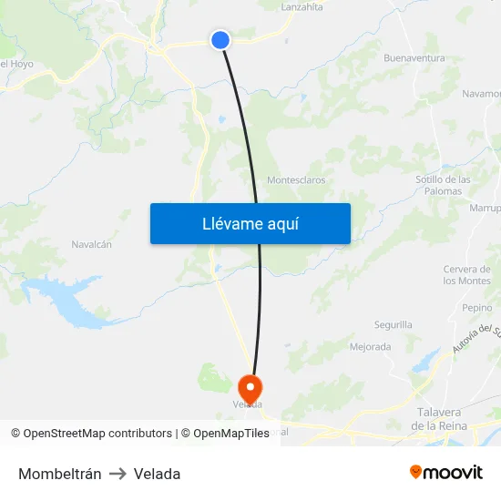 Mombeltrán to Velada map