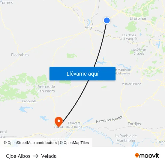 Ojos-Albos to Velada map