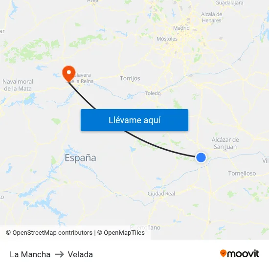 La Mancha to Velada map