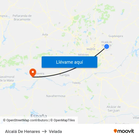 Alcalá De Henares to Velada map