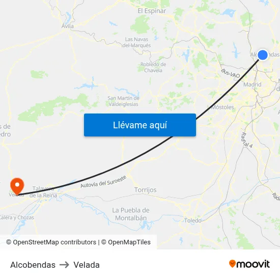 Alcobendas to Velada map