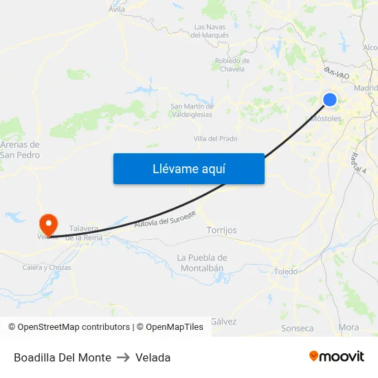 Boadilla Del Monte to Velada map
