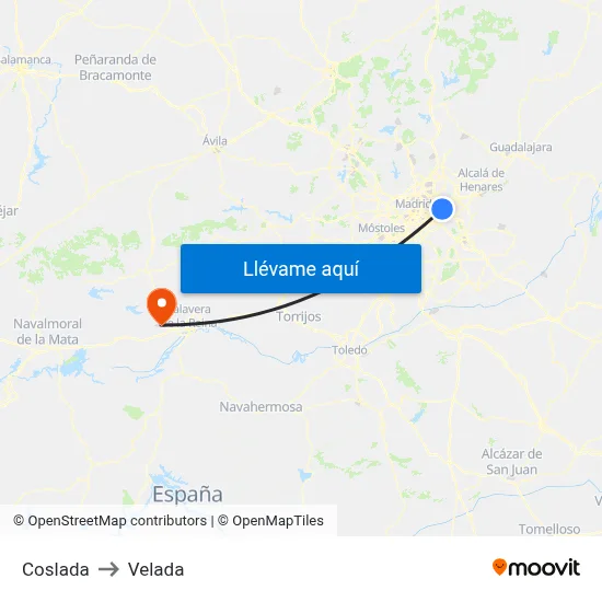Coslada to Velada map
