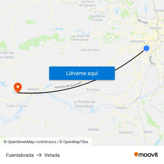 Fuenlabrada to Velada map