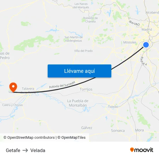Getafe to Velada map