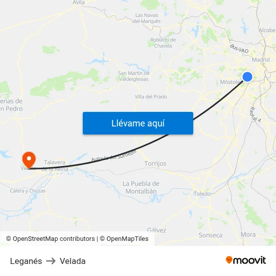 Leganés to Velada map