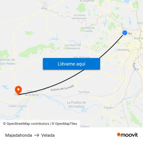 Majadahonda to Velada map