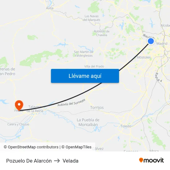Pozuelo De Alarcón to Velada map