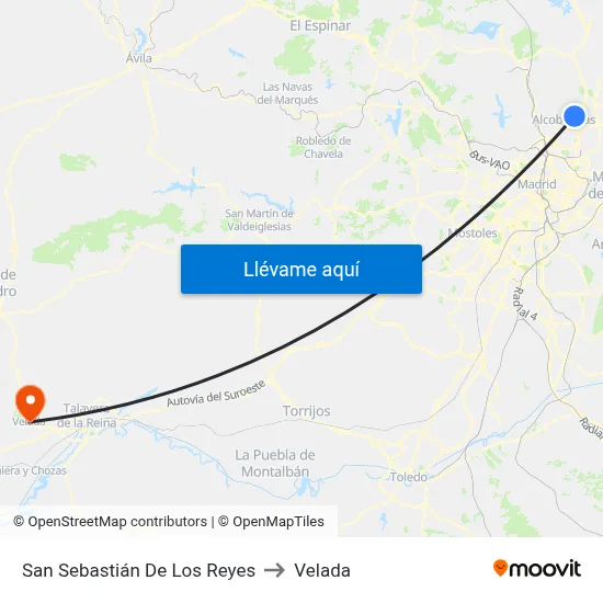 San Sebastián De Los Reyes to Velada map