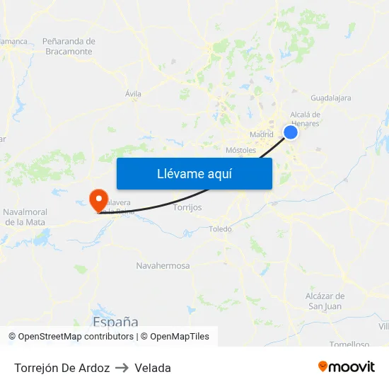 Torrejón De Ardoz to Velada map