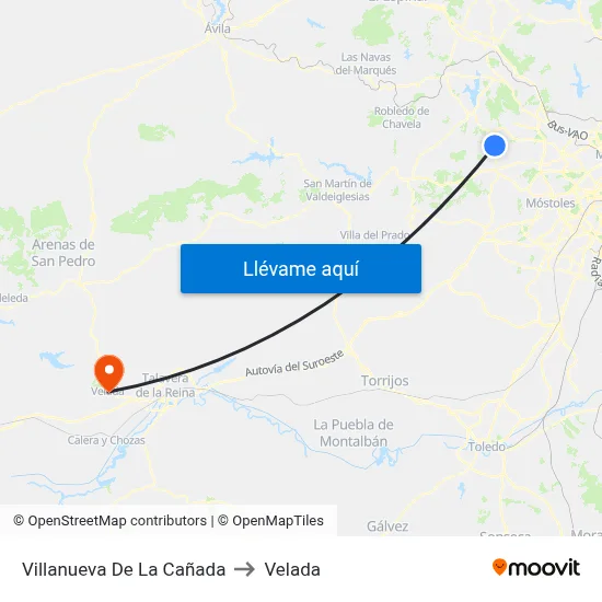 Villanueva De La Cañada to Velada map