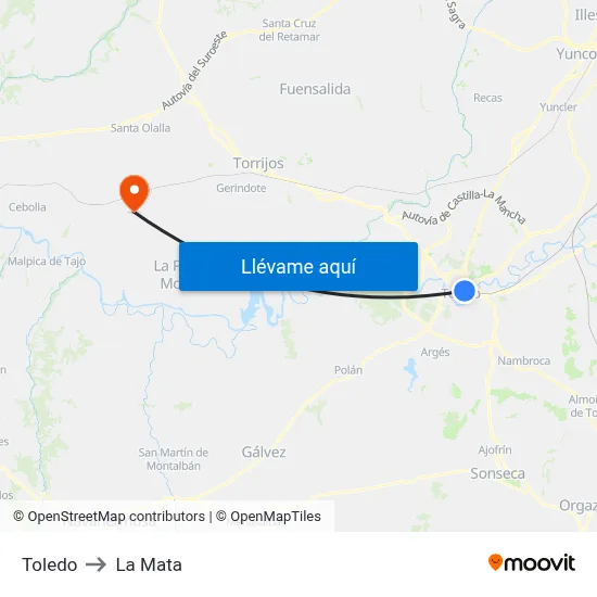 Toledo to La Mata map
