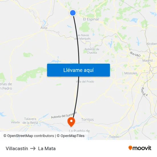 Villacastín to La Mata map