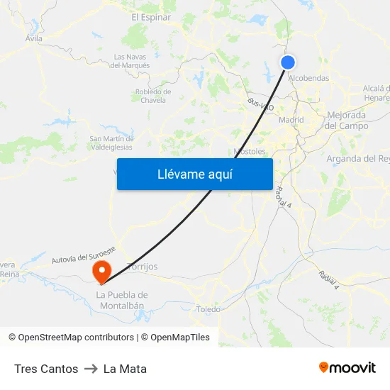 Tres Cantos to La Mata map