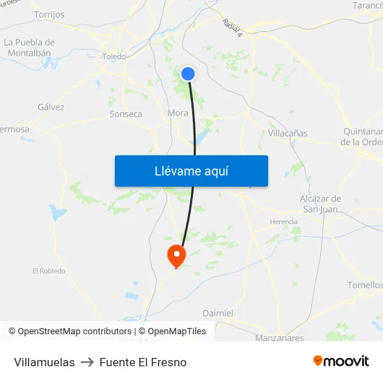 Villamuelas to Fuente El Fresno map