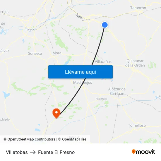 Villatobas to Fuente El Fresno map