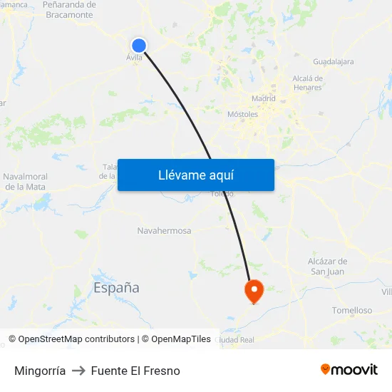 Mingorría to Fuente El Fresno map