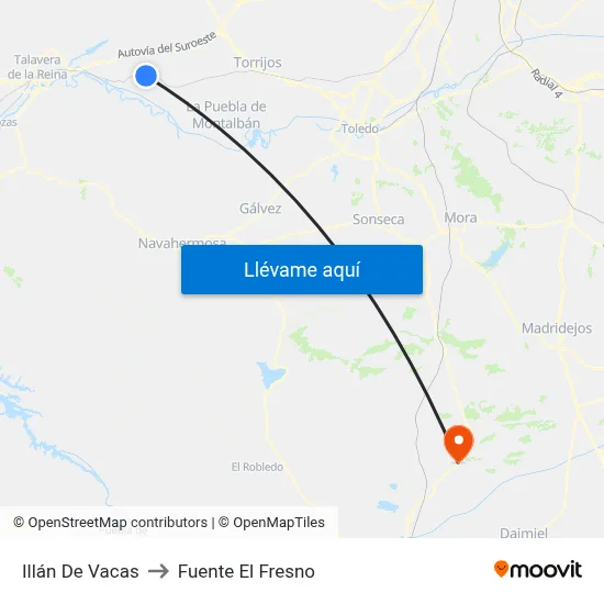 Illán De Vacas to Fuente El Fresno map