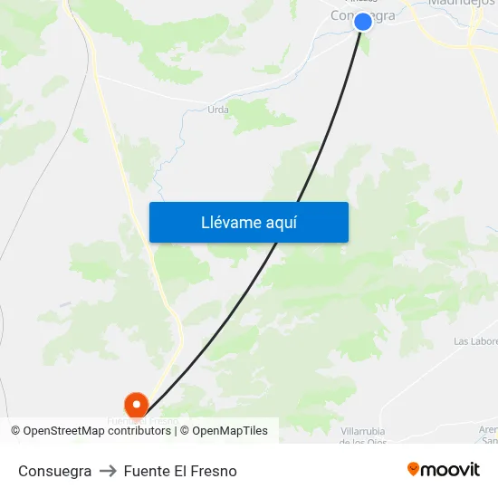 Consuegra to Fuente El Fresno map