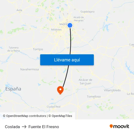 Coslada to Fuente El Fresno map