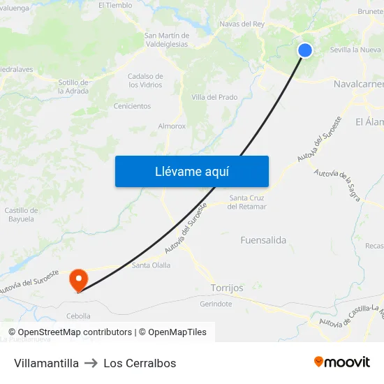 Villamantilla to Los Cerralbos map
