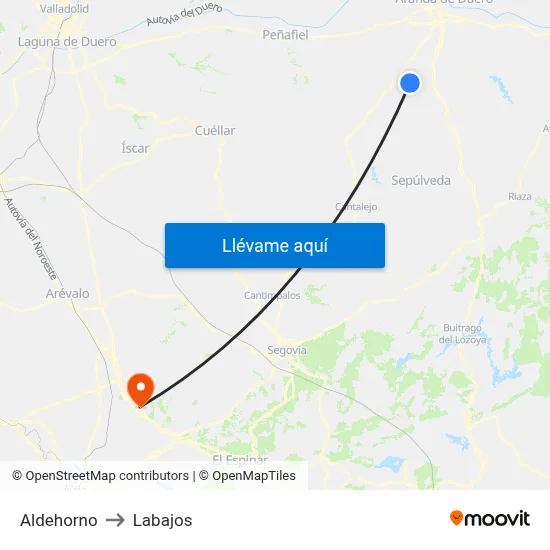 Aldehorno to Labajos map