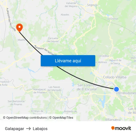 Galapagar to Labajos map