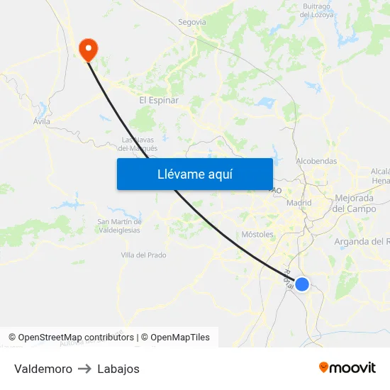 Valdemoro to Labajos map