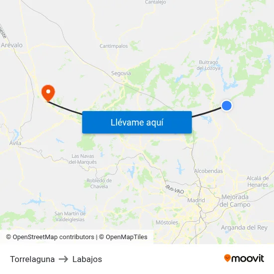 Torrelaguna to Labajos map