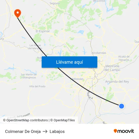 Colmenar De Oreja to Labajos map