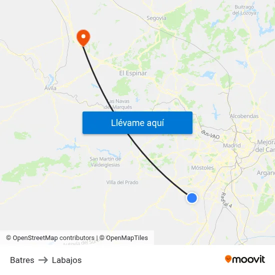 Batres to Labajos map