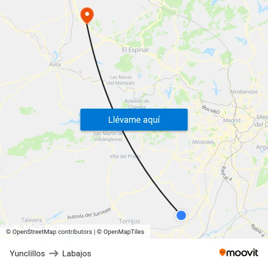 Yunclillos to Labajos map