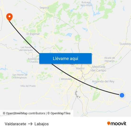Valdaracete to Labajos map