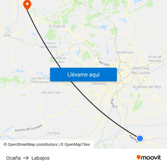 Ocaña to Labajos map