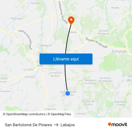 San Bartolomé De Pinares to Labajos map