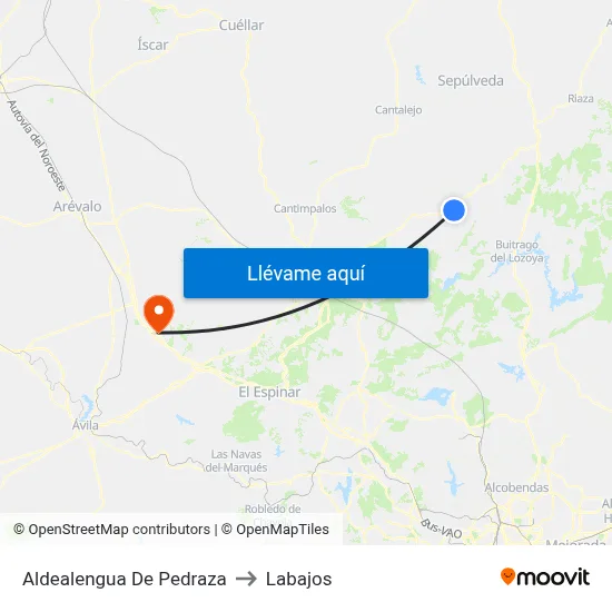 Aldealengua De Pedraza to Labajos map