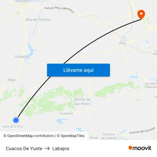 Cuacos De Yuste to Labajos map