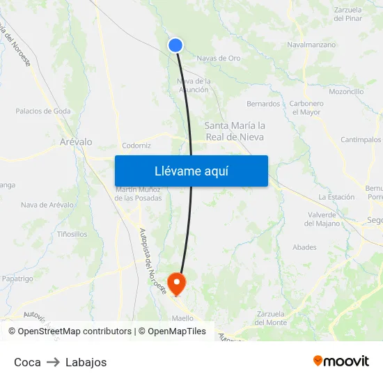 Coca to Labajos map