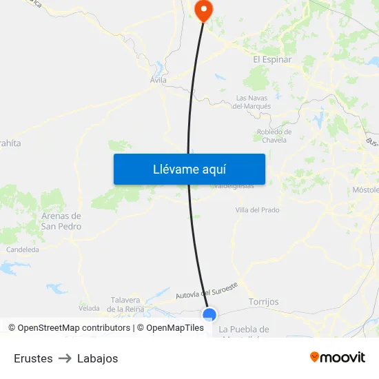 Erustes to Labajos map