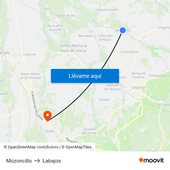 Mozoncillo to Labajos map