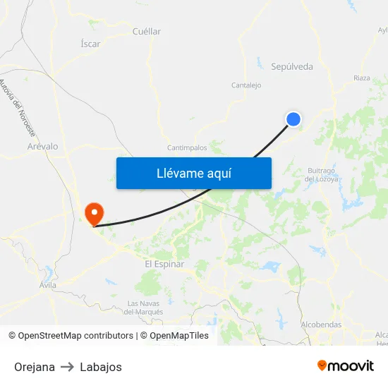 Orejana to Labajos map