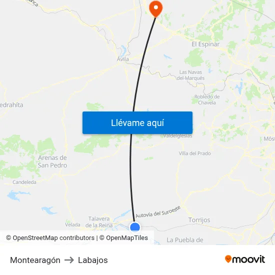 Montearagón to Labajos map