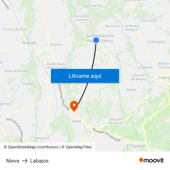 Nieva to Labajos map