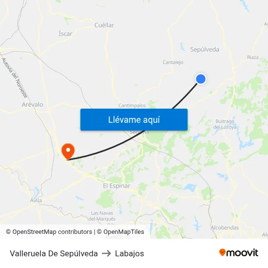 Valleruela De Sepúlveda to Labajos map