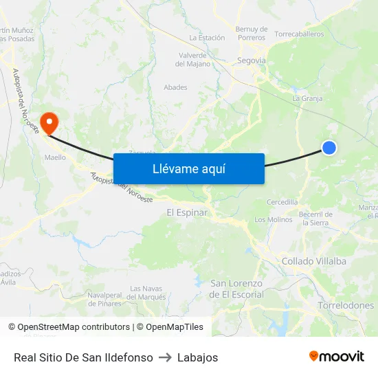 Real Sitio De San Ildefonso to Labajos map