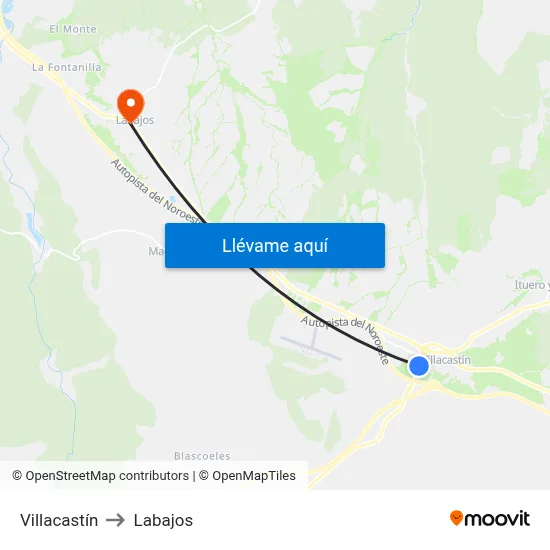 Villacastín to Labajos map