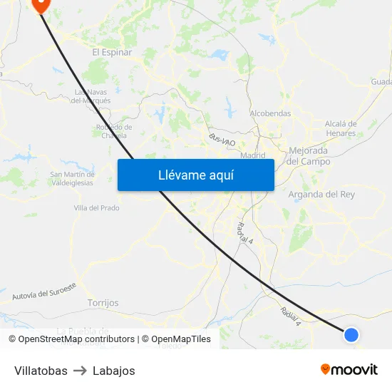Villatobas to Labajos map