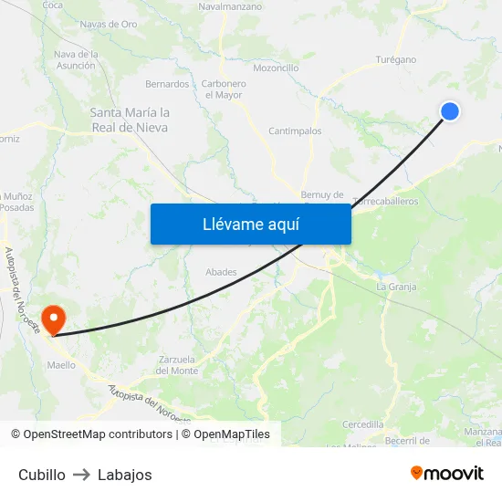 Cubillo to Labajos map