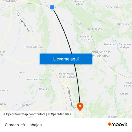 Olmedo to Labajos map