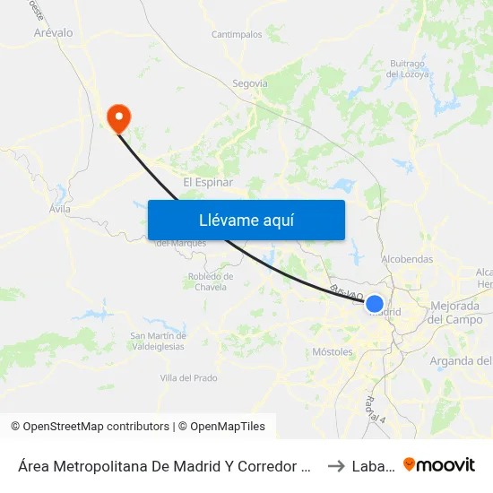 Área Metropolitana De Madrid Y Corredor Del Henares to Labajos map